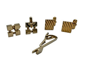 Vintage Cufflinks Lot Swank 1/40 10K RG & Shields Gold Tone Cufflinks & Tie Bar